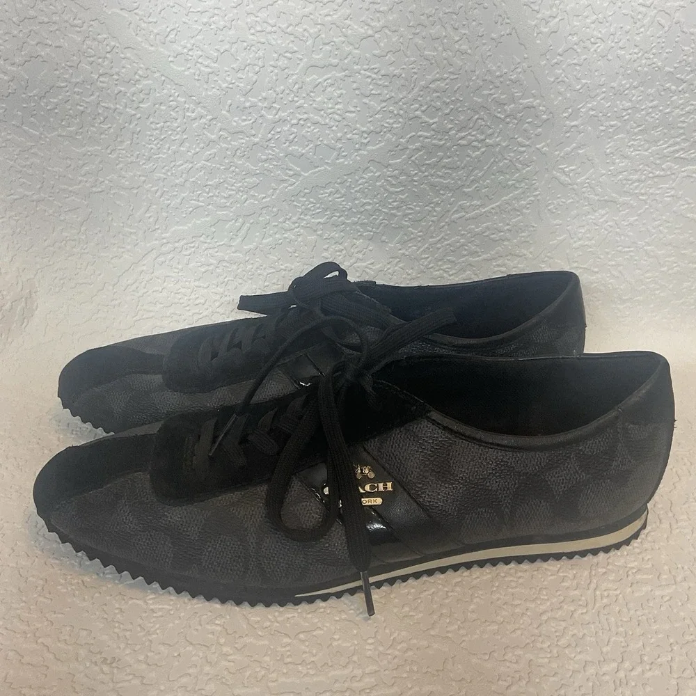 COACH Signature‎ IVY Leather Trainer Black Sneakers Laced Shoes Womens Sz 9.5
